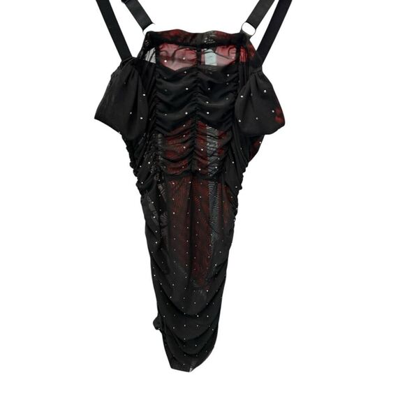 Danielle Guizio Lynx Embellished Mesh Dress XS Jennie Blackpink Mini crystal - Picture 8 of 13